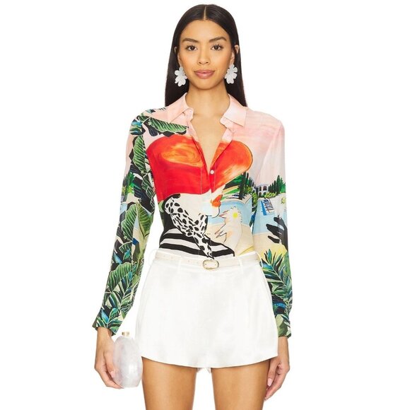 Alice + Olivia Willa Palm Beach Silk Blouse Medium NWT $350 - Picture 5 of 13